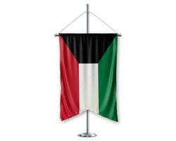 Kuwait up pennants 3D flags on pole stand support pedestal realistic set and white background. - Image photo