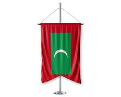 Nakduves up pennants 3D flags on pole stand support pedestal realistic set and white background. - Image photo