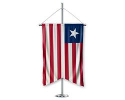 Liberia up pennants 3D flags on pole stand support pedestal realistic set and white background. - Image photo