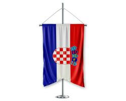 Croatia up pennants 3D flags on pole stand support pedestal realistic set and white background. - Image photo