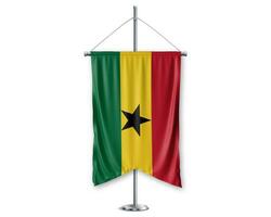 Ghana up pennants 3D flags on pole stand support pedestal realistic set and white background. - Image photo