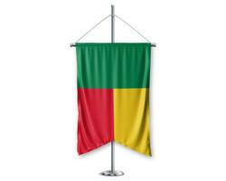 Benin up pennants 3D flags on pole stand support pedestal realistic set and white background. - Image photo