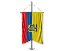 Ecuador arriba banderines 3d banderas en polo estar apoyo pedestal realista conjunto y blanco antecedentes. - imagen foto