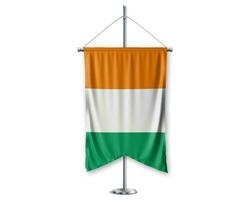 Cote Dlvoire up pennants 3D flags on pole stand support pedestal realistic set and white background. - Image photo