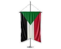 Sudan up pennants 3D flags on pole stand support pedestal realistic set and white background. - Image photo