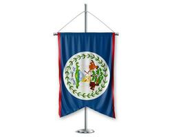 belize up pennants 3D flags on pole stand support pedestal realistic set and white background. - Image photo