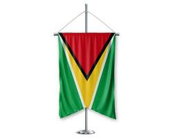 Guyana up pennants 3D flags on pole stand support pedestal realistic set and white background. - Image photo