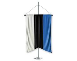 Estonia  up pennants 3D flags on pole stand support pedestal realistic set and white background. - Image photo