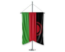 Malawi up pennants 3D flags on pole stand support pedestal realistic set and white background. - Image photo