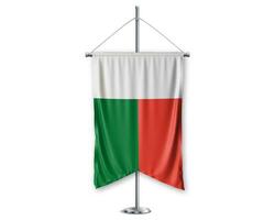 Madagascar up pennants 3D flags on pole stand support pedestal realistic set and white background. - Image photo