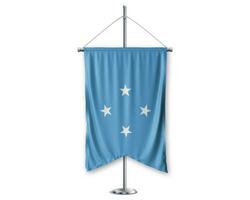 Micronesia up pennants 3D flags on pole stand support pedestal realistic set and white background. - Image photo