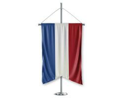 Netherlands  up pennants 3D flags on pole stand support pedestal realistic set and white background. - Image photo