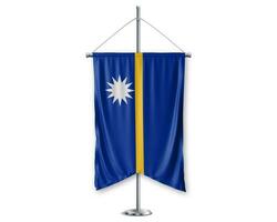 Nauru up pennants 3D flags on pole stand support pedestal realistic set and white background. - Image photo