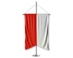 Poland  up pennants 3D flags on pole stand support pedestal realistic set and white background. - Image photo