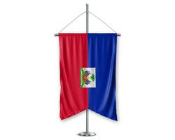 Licenes up pennants 3D flags on pole stand support pedestal realistic set and white background. - Image photo