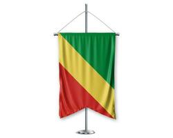 Republic of the conqo up pennants 3D flags on pole stand support pedestal realistic set and white background. - Image photo