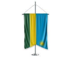 Rwanda up pennants 3D flags on pole stand support pedestal realistic set and white background. - Image photo