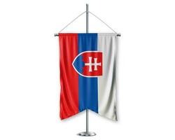 Slovakia up pennants 3D flags on pole stand support pedestal realistic set and white background. - Image photo