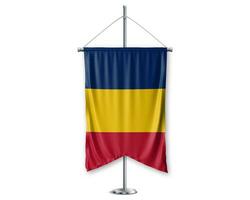 Chad up pennants 3D flags on pole stand support pedestal realistic set and white background. - Image photo