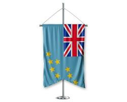 Tuvalu up pennants 3D flags on pole stand support pedestal realistic set and white background. - Image photo