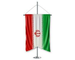 Iran up pennants 3D flags on pole stand support pedestal realistic set and white background. - Image photo