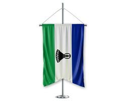 Lesotho up pennants 3D flags on pole stand support pedestal realistic set and white background. - Image photo