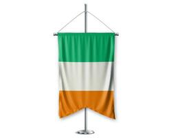 Ireland up pennants 3D flags on pole stand support pedestal realistic set and white background. - Image photo