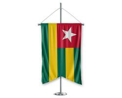 Togo up pennants 3D flags on pole stand support pedestal realistic set and white background. - Image photo