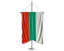 Bulgaria  up pennants 3D flags on pole stand support pedestal realistic set and white background. - Image photo