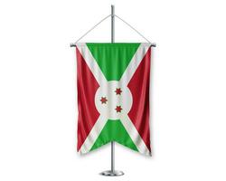 Burundi up pennants 3D flags on pole stand support pedestal realistic set and white background. - Image photo