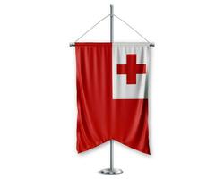 Tonga up pennants 3D flags on pole stand support pedestal realistic set and white background. - Image photo