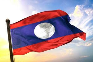 Laos 3D rendering flag waving isolated sky and cloud background photo