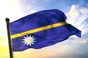 Nauru 3D rendering flag waving isolated sky and cloud background photo