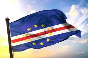 Cabo-Verde 3D rendering flag waving isolated sky and cloud background photo