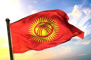 Kyrgyzstan 3D rendering flag waving isolated sky and cloud background photo