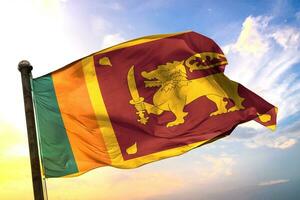 Sri-Lanka 3D rendering flag waving isolated sky and cloud background photo