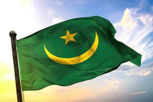 Mauritania 3D rendering flag waving isolated sky and cloud background photo