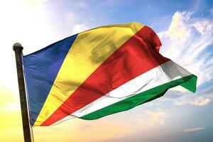 Seycheiles 3D rendering flag waving isolated sky and cloud background photo