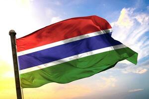 Gambia 3D rendering flag waving isolated sky and cloud background photo