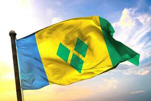 Saint Vincent and the Grenadines 3D rendering flag waving isolated sky and cloud background photo