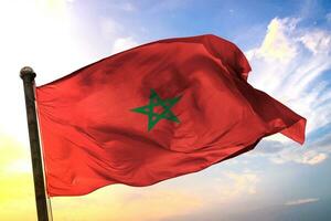 Morocco 3D rendering flag waving isolated sky and cloud background photo