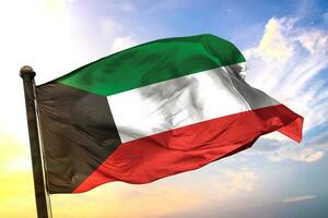 Kuwait 3D rendering flag waving isolated sky and cloud background photo