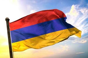 Armenia 3D rendering flag waving isolated sky and cloud background photo