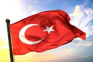 File Turkey  3D rendering flag waving isolated sky and cloud background photo