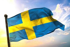 Sweden 3D rendering flag waving isolated sky and cloud background photo