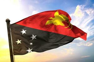 Papua-New-Guinea 3D rendering flag waving isolated sky and cloud background photo