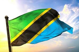 File Tanzania 3D rendering flag waving isolated sky and cloud background photo