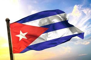 File Cuba 3D rendering flag waving isolated sky and cloud background photo