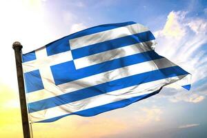 Greece 3D rendering flag waving isolated sky and cloud background photo