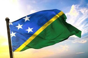 Solomon-islands 3D rendering flag waving isolated sky and cloud background photo